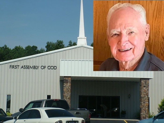 The late William “Bill” Barton (inset), served as a greeter at Greers Ferry First Assembly in Cleburne County, Ark.