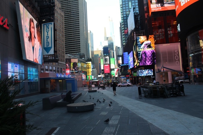 There appeared to be more pigeons than people outdoors on a recent afternoon during the coronavirus outbreak in Times Square, New York.