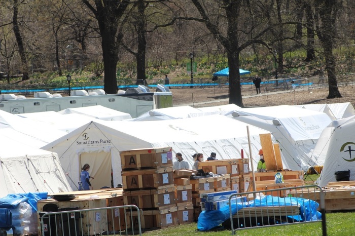Staff at work at the Samaritan's Purse 68-bed field hospital in New York City's Central Park.