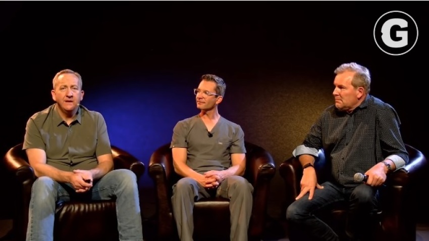 Pastor Rob McCoy (L) of Godspeak Calvary Chapel in Thousand Oaks, California announces plans to host an in-person communion on April 4, 2020. 