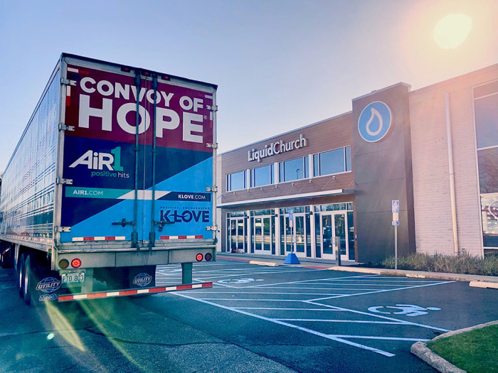 Emergency relief supplies being stored at the Parsippany, New Jersey, campus of Liquid Church to be distributed on Easter weekend, April 10-12, 2020. 
