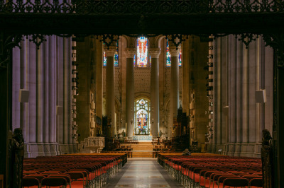 Looking down the nave of the Cathedral of St. John the Divine in New York City. 