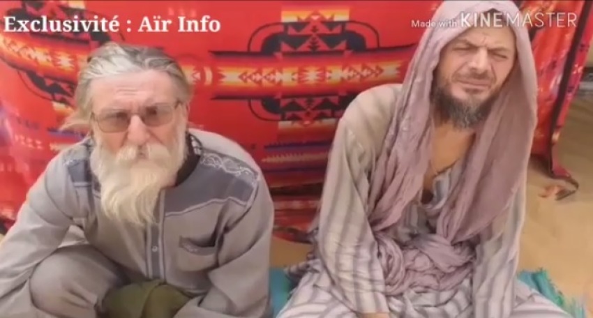 Father Pierluigi Maccalli (L) and Italian tourist Nicola Ciacco (R) are seen in a 23-second video released by their captors in April 2020.