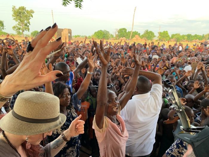 Displaced Christians in Nigeria participate in a revival event organized by Ignition633 in a displacement camp in the Benue state of Nigeria in April 2019. 