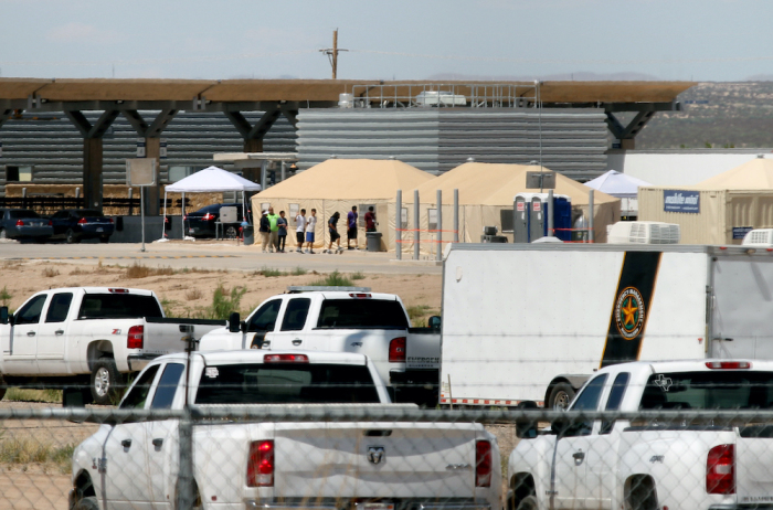 View of a temporary detention centre for illegal underage immigrants in Tornillo, Texas, US near the Mexico-US border, as seen from Valle de Juarez, in Chihuahua state, Mexico on June 18, 2018. 
