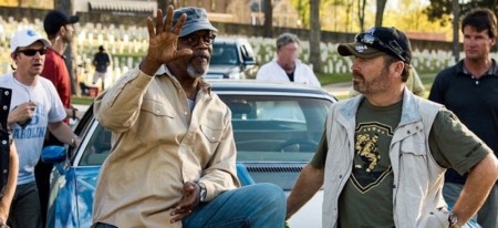Emmy winner Todd Robinson and actor Samuel Jackson on set of "The Last Full Measure."