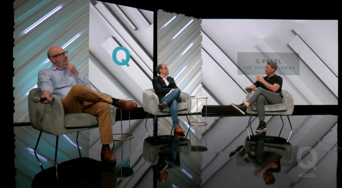 (Left to right) David French and Eric Metaxas debate the evangelical case for Donald Trump during the Q 2020 Virtual Summit, hosted by Gabe Lyons.