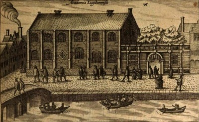 An early seventeenth century image of The University of Leiden, located in the Netherlands.