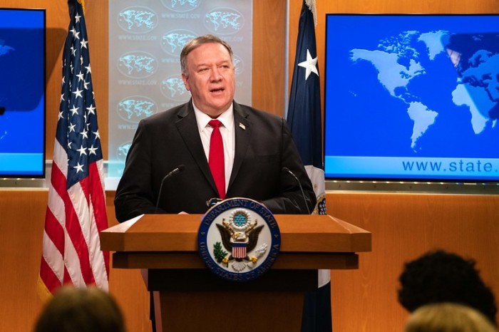 Secretary of State Michael R. Pompeo delivers remarks at the release of the 2019 Country Reports on Human Rights Practices, in the Press Briefing Room, at the Department of State on March 11, 2020. 