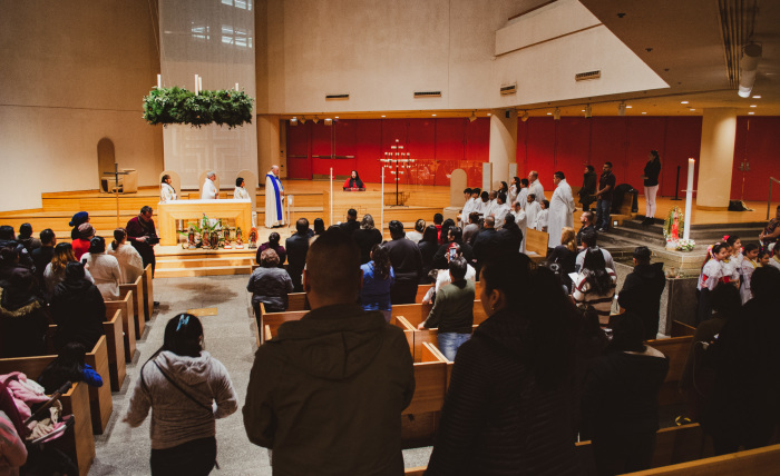 Congregants gather at Saint Peter’s Lutheran Church in Midtown Manhattan before the coronavirus pandemic.