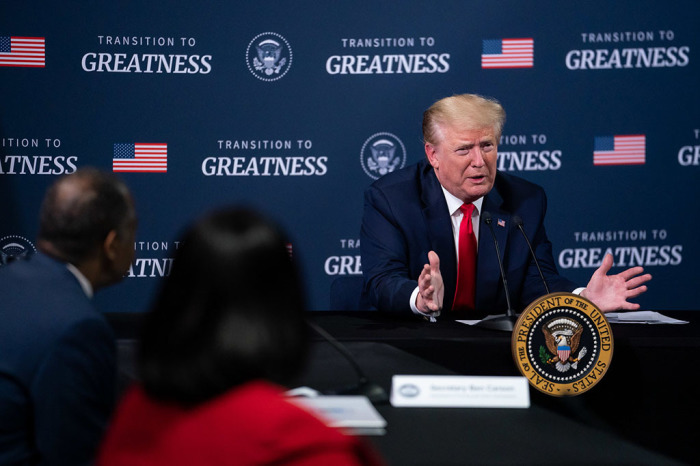 President Donald J. Trump participates in a listening session with African American Leaders Thursday, May 21, 2020, at the Ford Rawsonville Components Plant in Ypsilanti, Michigan. 