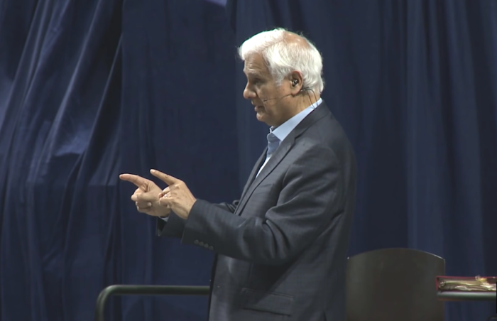 Ravi Zacharias speaks at an open forum at the University of Florida, 2019.