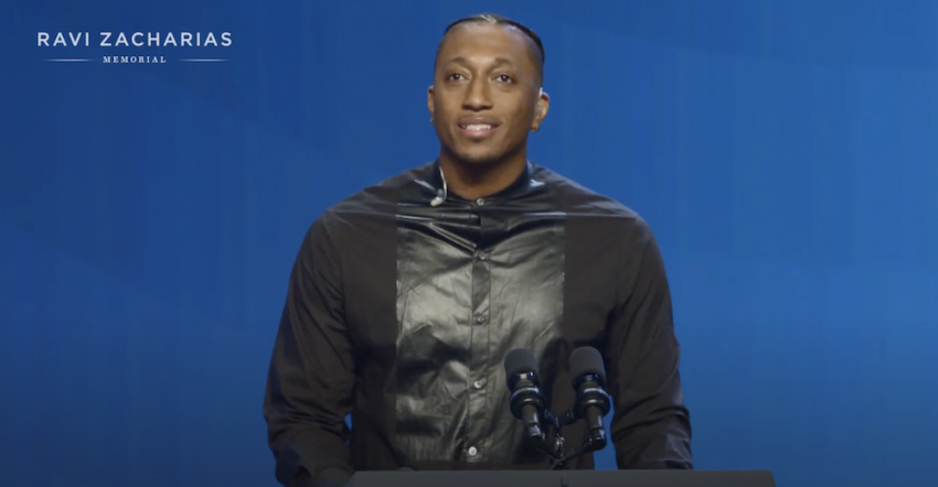 Lecrae at the memorial service held for Ravi Zacharias at Passion City Church in Atlanta, Georgia, on May 29, 2020.