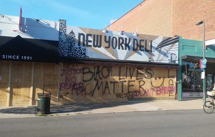 The New York Deli restaurant of Richmond, Virginia, on June 1, 2020. The store was one of many boarded up in anticipation of protests over police brutality. 