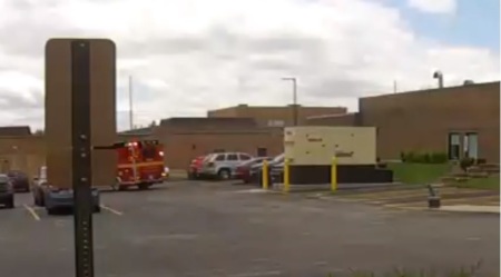An ambulance idles outside of a Planned Parenthood clinic in Flossmoor, Illinois, on May 8, 2020.