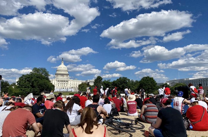 Christians observe 8 minutes if silence while protesting the death of George Floyd in Washington DC on June 7, 2020.