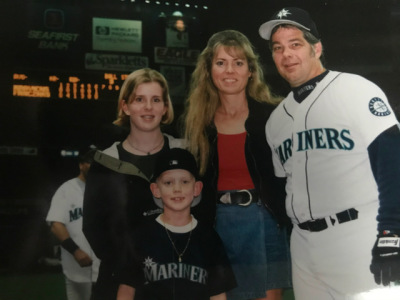  Karen Farris and her family in 1998 at Seattle Mariners Stadium.