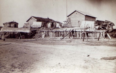 A 19th century photo of the site of the Bethel Mission Station of the Moravian Church, located in Mumtrekhlagamute, Alaska. 