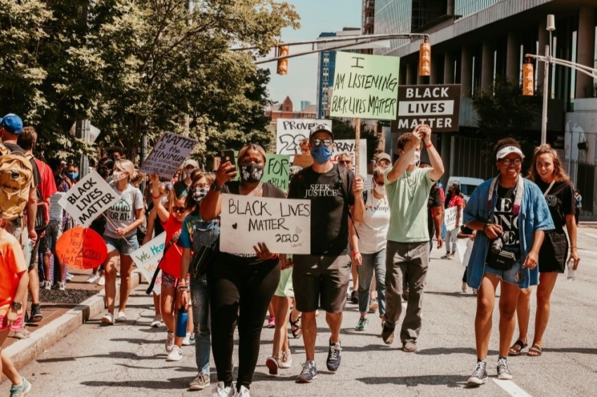 Participants take part in the "March on Atlanta" organized by OneRace Movement in Atlanta, Georgia, on June 19, 2020.
