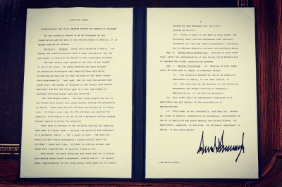 An executive order on strengthening the child welfare system for children sits on the desk of President Donald Trump in the White House in Washington, D.C., on June 24, 2020. 