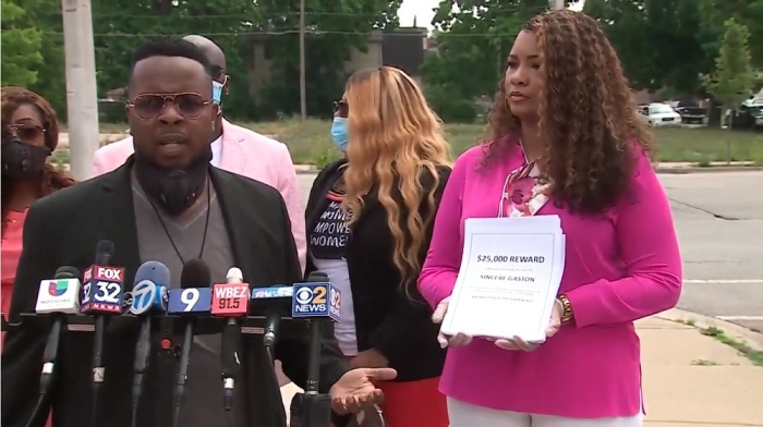 Philanthropist Earley Walker announces financial awards for anyone who provides information leading to the arrest of those responsible for killing 3-year-old Mekhi James and 1-year-old Sincere Gaston in Chicago, Illinois during a press conference held on June 28, 2020. 