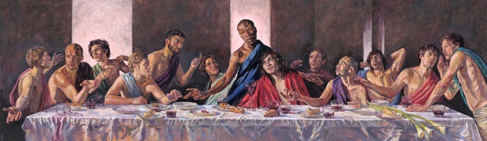 The painting 'A Last Supper' by Lorna May Wadsworth, which depicts Jesus Christ as a Black man. 