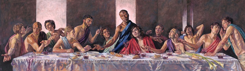 The painting "A Last Supper" by Lorna May Wadsworth, which depicts Jesus Christ as a Black man. 