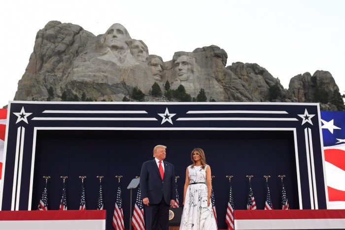 U.S. President Donald Trump and First Lady Melania Trump arrive for the Independence Day events at Mount Rushmore National Memorial in Keystone, South Dakota, July 3, 2020.