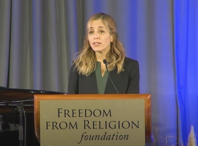 Americans United for Separation of Church and State President and CEO Rachel Laser speaking at the Freedom From Religion Foundation's 2019 National Convention. 