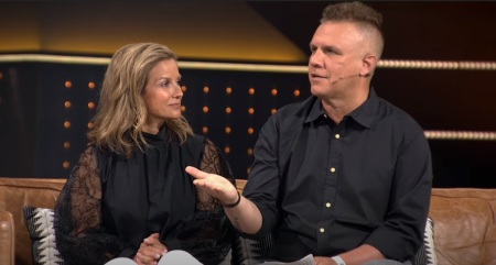 Stuart Hall and his wife Kellee, being interviewed by megachurch pastor and author Andy Stanley in July 2020.