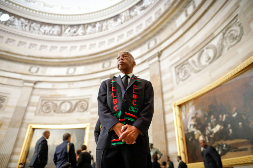 Rep. John Lewis, D-Ga., and other members of the Congressional Black Caucus wait to enter as a group to attend the memorial services of U.S. Rep. Elijah Cummings, D-Md., at the U.S. Capitol October 24, 2019, in Washington, D.C.