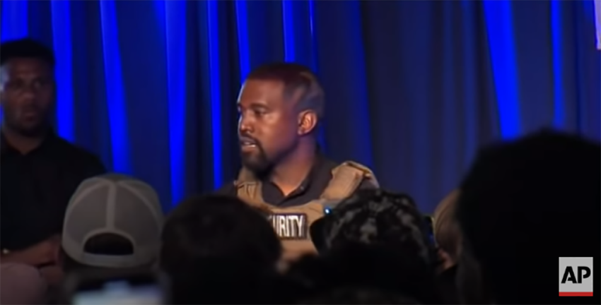 Kanye West speaks at his first campaign rally at the Exquis Event Center in North Charleston, South Carolina, on July 20, 2020.
