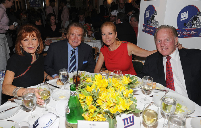 Joy Philbin, Regis Philbin, Kathie Lee Gifford and Frank Gifford attend the New York Giants Super Bowl Pep Rally Luncheon at Michael's on February 1, 2012, in New York City. 
