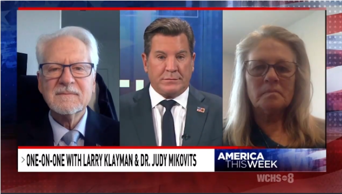'America This Week' host Eric Bolling (C) interviews Judy Mikovits, former research director of chronic fatigue syndrome research organization Whittemore Peterson Institute and her lawyer, Larry Klayman, founder of Judicial Watch and Freedom Watch. 