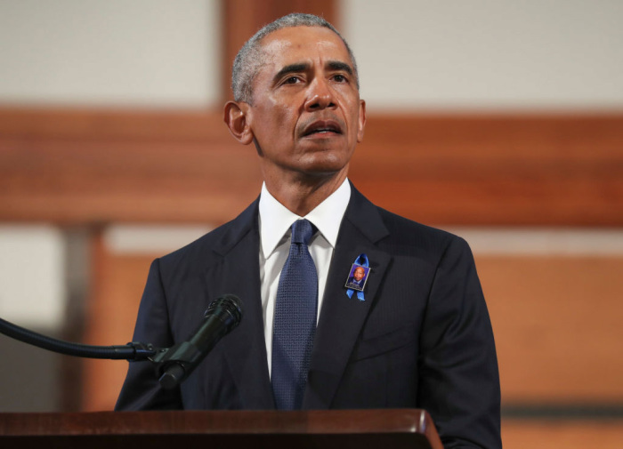 Former U.S. President Barack Obama speaks during the funeral service of the late Rep. John Lewis, D-Ga., at Ebenezer Baptist Church on July 30, 2020 in Atlanta, Georgia. Former U.S. President Barack Obama gave the eulogy for the late Democratic congressman and former presidents George W. Bush and Bill Clinton were also in attendance. Rep. Lewis was a civil rights pioneer, contemporary of Dr. Martin Luther King, Jr. and helped to organize and address the historic March on Washington in August 1963.