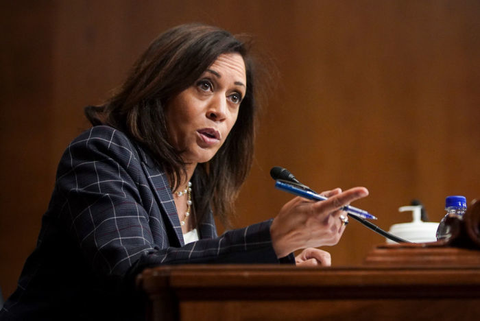 U.S. Sen. Kamala Harris, D-Calif., speaks at a hearing of the Homeland Security Committee attended by acting U.S. Customs and Border Protection Commissioner Mark Morgan at the Capitol Building on June 25, 2020, in Washington, D.C. 