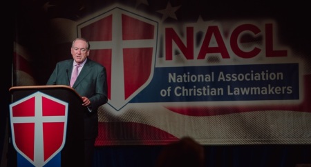 Former Arkansas Gov. Mike Huckabee speaks at the charter meeting of the National Association of Christian Lawmakers on Aug. 4-5, 2020, in Destin, Florida.