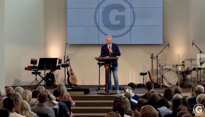 Pastor Rob McCoy speaks at Godspeak Calvary Chapel in California, Aug. 23, 2020.