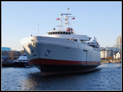 Named after the magnificent silver salmon found in the British Columbia and Washington State waters, the M.V. Coho is a vehicle and passenger ferry crossing the Strait of Juan de Fuca between Victoria British Columbia's Inner Harbour and the city of Port Angeles in Washington State.