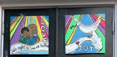 In September 2020, a group of volunteers painted murals on the protective plywood panels placed at St. John's Episcopal Church in Washington, D.C. Racial justice was a major theme of the work. 