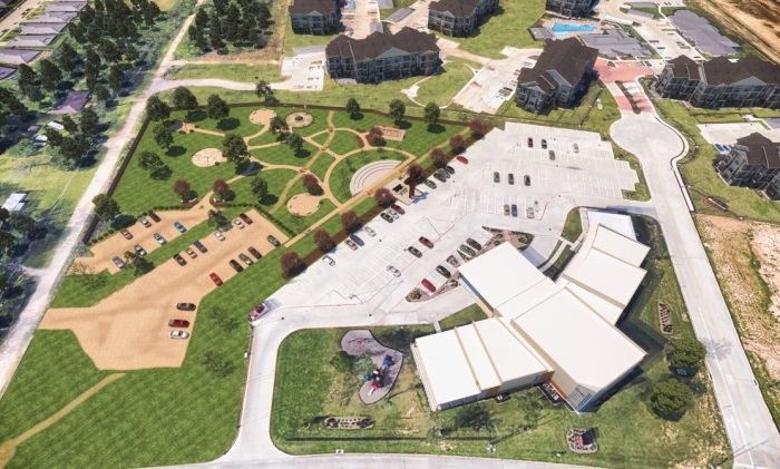 A graphic rendering of a two-acre prayer park, which includes a 45-foot tall steel cross, located on the property of Katy Community Fellowship of Katy, Texas. The cross was installed on the land on Sept. 8, 2020, with the overall park expected to be completed by 2021. 