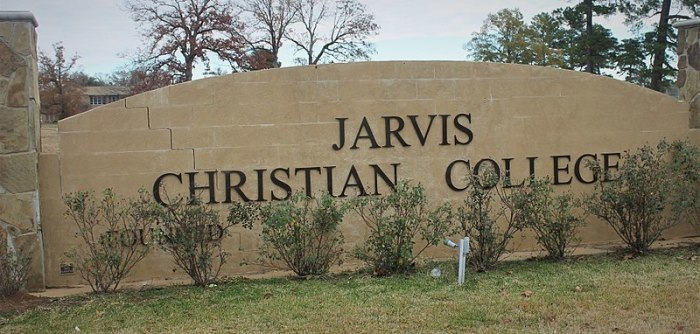 The entrance sign at Jarvis Christian College in Hawkins, Texas