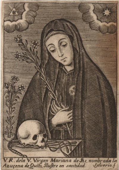 An eighteenth century illustration of Mariana of Jesus Paredes (1618-1645), the patron saint of Ecuador. 