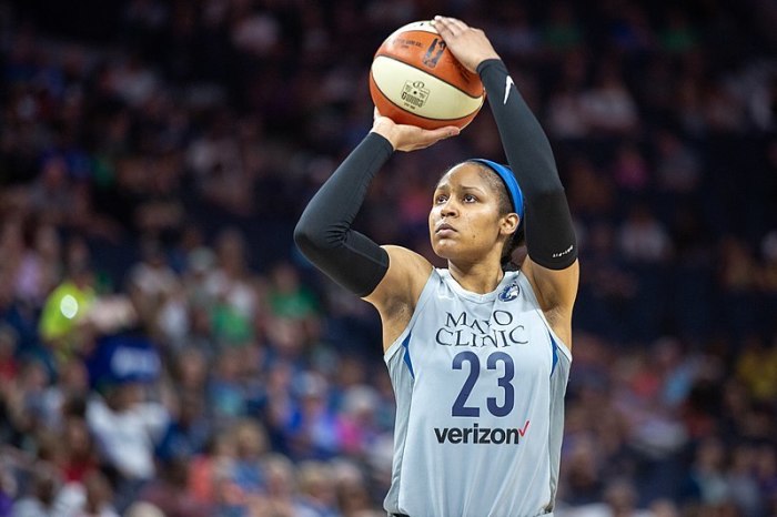 Minnesota Lynx player Maya Moore shoots a foul shot in a game against the Atlanta Dream in June 2018. 