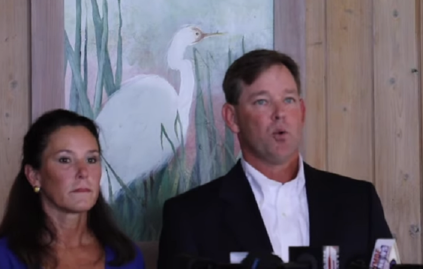 Pawleys Island Mayor Brian Henry (podium) apologizes for "hurtful and insensitive" comments about the Black Lives Matter movement following the double murder of a daughter and step-father in Georgetown. Thursday, Sept. 3, 2020.