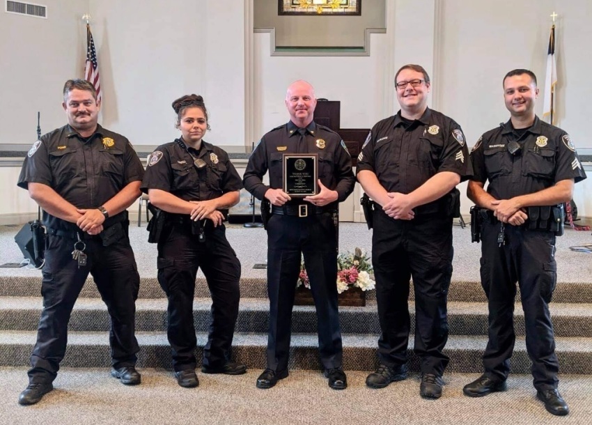 Members of the Long View Police Department receive recognition during an event held at Open Door Baptist Church in Hickory, North Carolina in 2020.