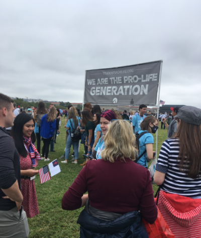 Pro-life students hold a banner at Franklin Graham's Prayer March, held in Washington, D.C., Sept. 26, 2020.