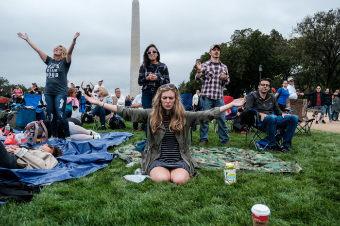 Marchers gather at the National Mall for the Washington Prayer March 2020 lead by Evangelist Franklin Graham on September 26, 2020, in Washington, D.C. The congregation stopped and prayed over various sites throughout downtown Washington. 
