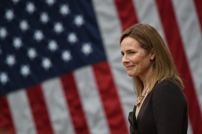 Judge Amy Coney Barrett is nominated to the U.S. Supreme Court by President Donald Trump in the Rose Garden of the White House in Washington, D.C. on September 26, 2020. Barrett, if confirmed by the U.S. Senate, will replace Justice Ruth Bader Ginsburg, who died on September 18.