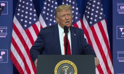 President Donald Trump speaks about his 'Platinum Plan' for black economic empowerment in Atlanta, Georgia on June 25, 2020. 